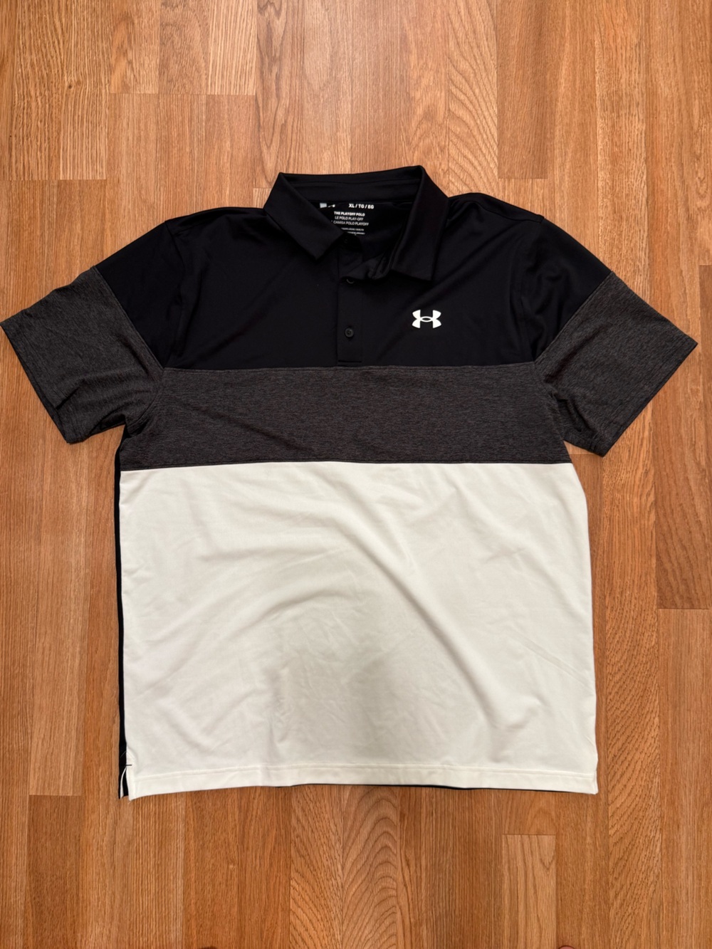 Under Armour Men’s Tri-Block Polo — Black, Gray & White